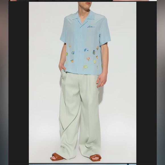NEW‼️ CASABLANCA EMBROIDERED LOGO SHORT SLEEVE SHIRT LIGHT BLUE - Picture 8 of 11